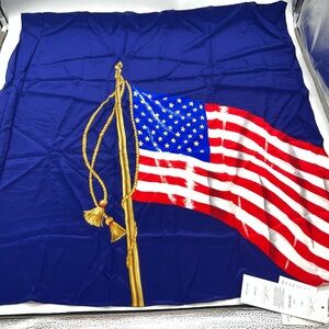 Diane Gilman Red, White, and Royal Blue American Flag 100% Silk Scarf 36”X 35”